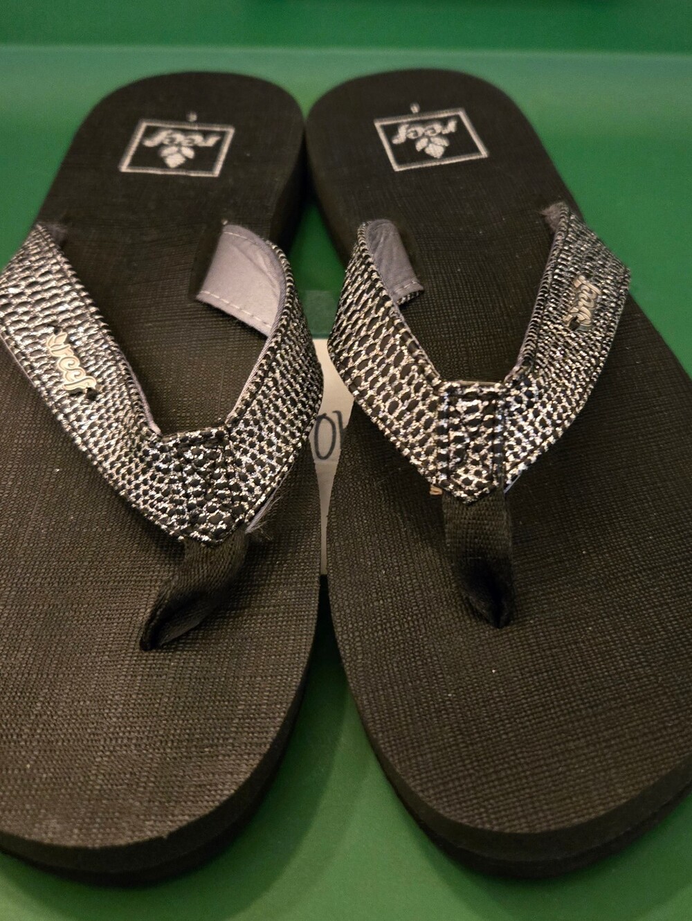 Reef Black Sandals with Silver Patterned Straps - Picture 3 of 4